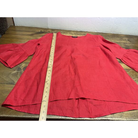 John Mark 100% Linen Button Top Red Bell Sleeves Lagenlook Size Large - Picture 7 of 11